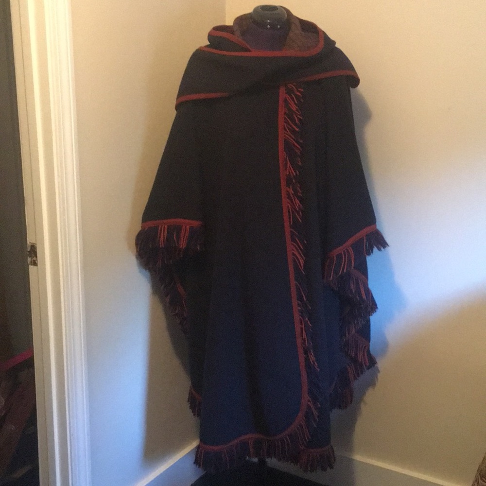 Navy and orange/rust wool cape